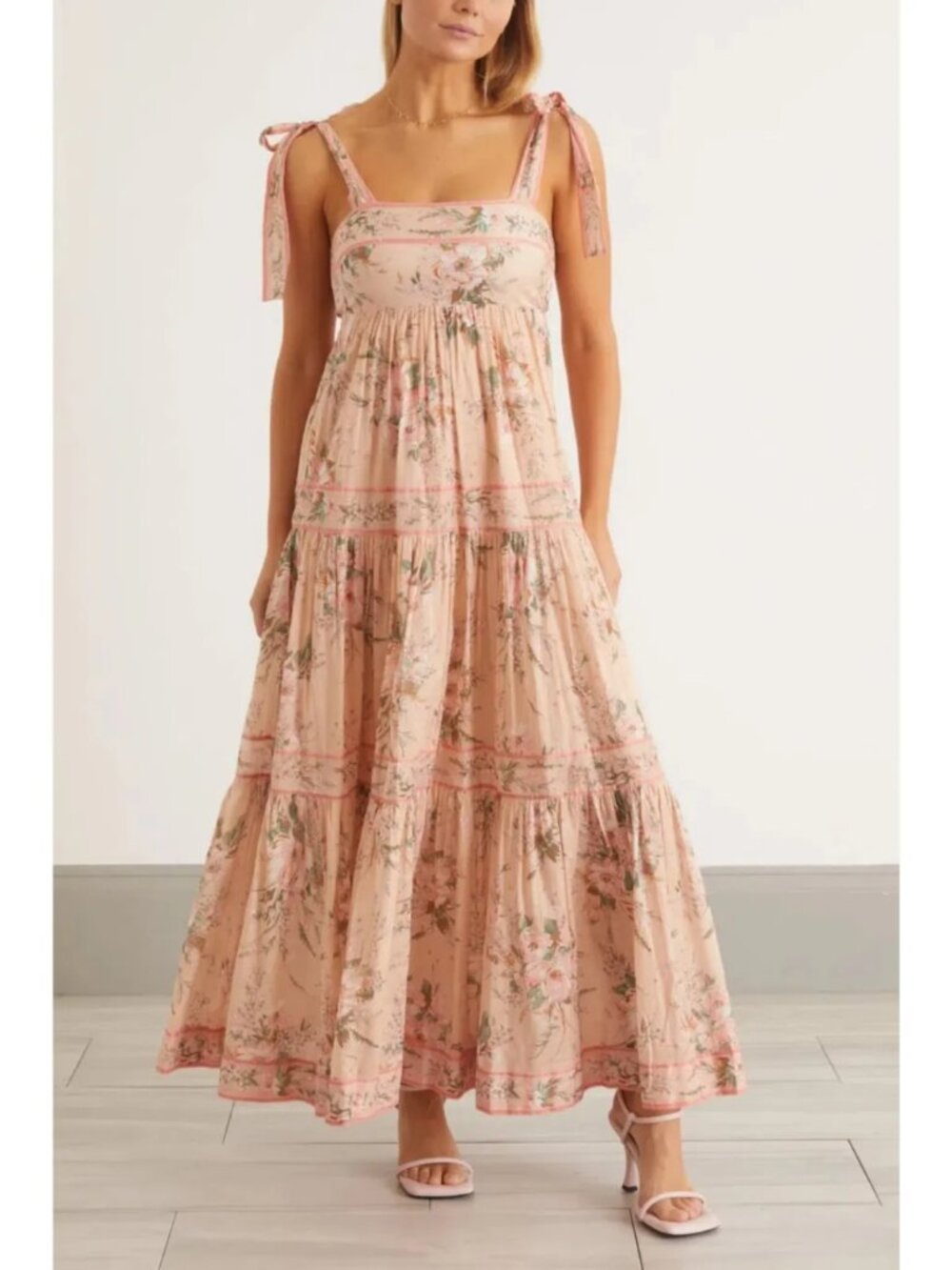 Zimmermann Moonshine Tie Shoulder Floral Maxi Dress Cream Pink Size 2 - Picture 7 of 11